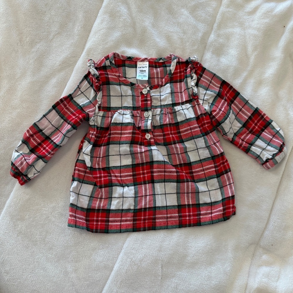 Carter's Baby Girl Plaid Long Sleeve‎ Ruffle Tunic Shirt 18 Months Red